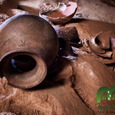Mayan pottery at Belize ATM Cave Tour