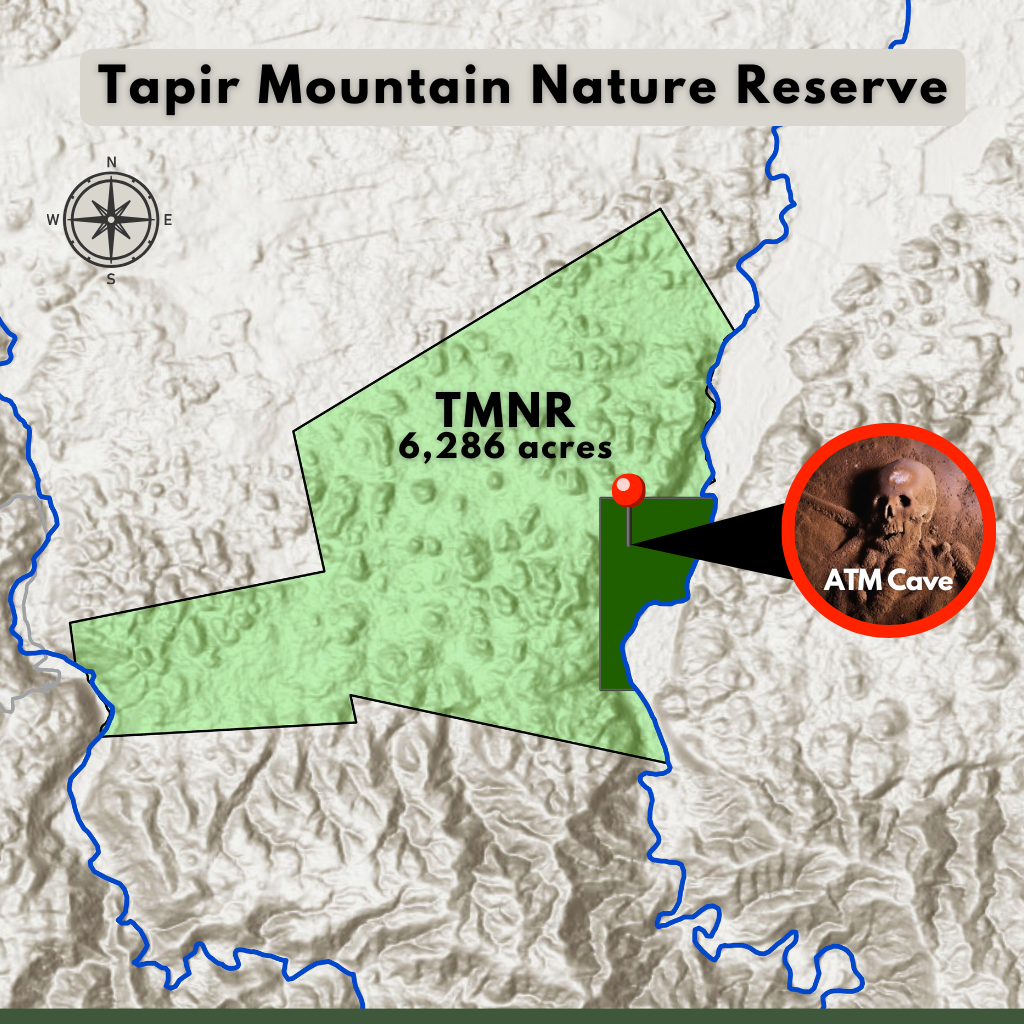 Map of Tapir Mountain Nature Reserve with ATM cave location